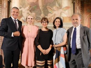 Jean Christophe Babin (CEO Bvlgari), Edith Gabrielli (Direttrice Polo museale del Lazio, Mibac), Chiara Ottaviano (Cliomedia Officina), Lucia Boscaini (Head Brand Heritage Bvlagari), Franco Benigno (Scuoa Normale Superiore di Pisa)